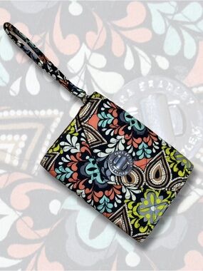 Vera Bradley Black Multicolor Paisley Floral Wristlet with Turn-Lock